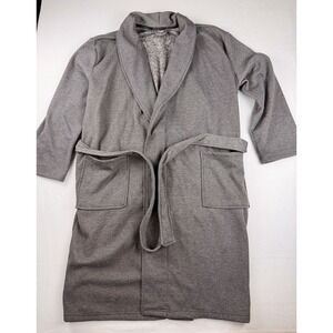Eddie Bauer Mens Robe Heather Grey Faux Fur Lined Shawl Collar Knit Loungewear